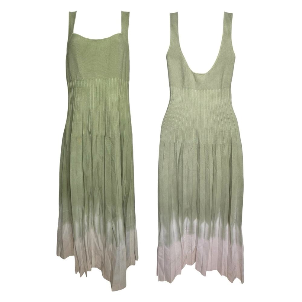 Staud knitted Tie Dye Ellison Pleated pale jade ombré dress size Large - Picture 3 of 10